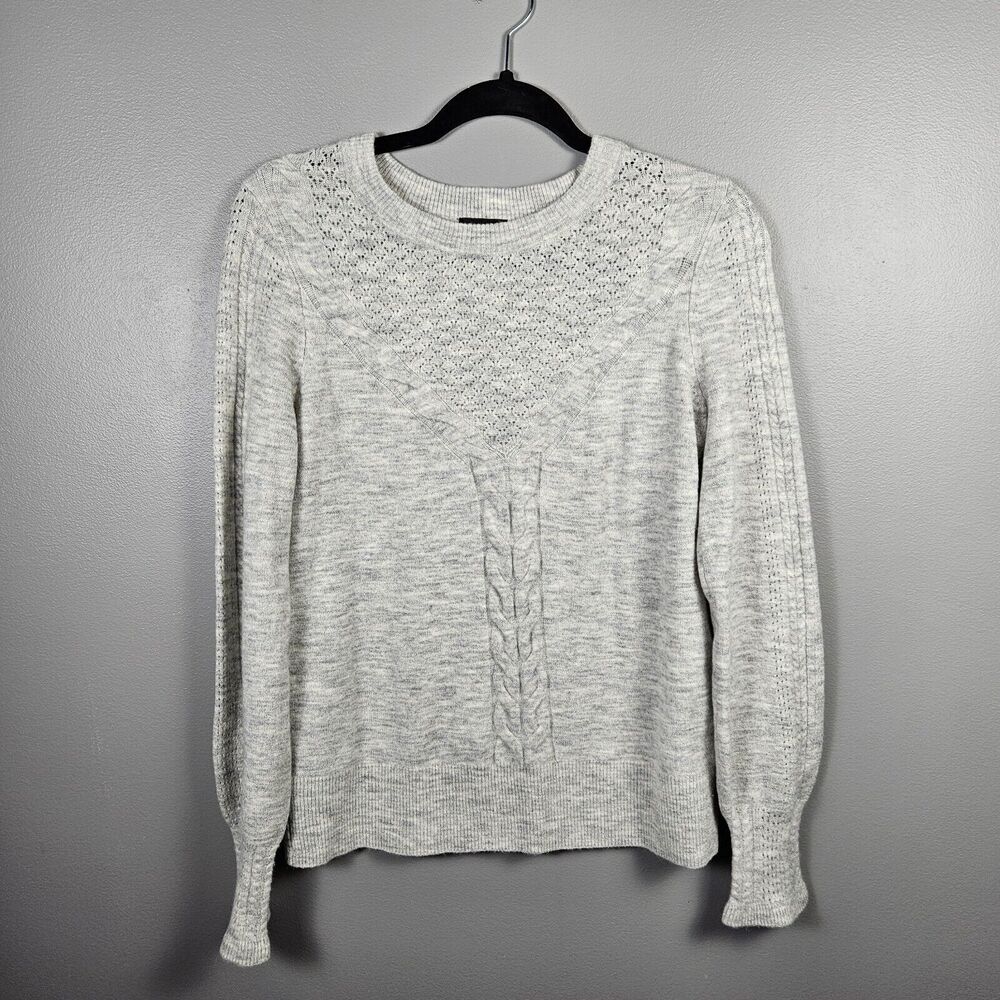 Talbots Knitted Pointelle Pullover Sweater Crew Neck‎ Long sleeve Gray Size XS